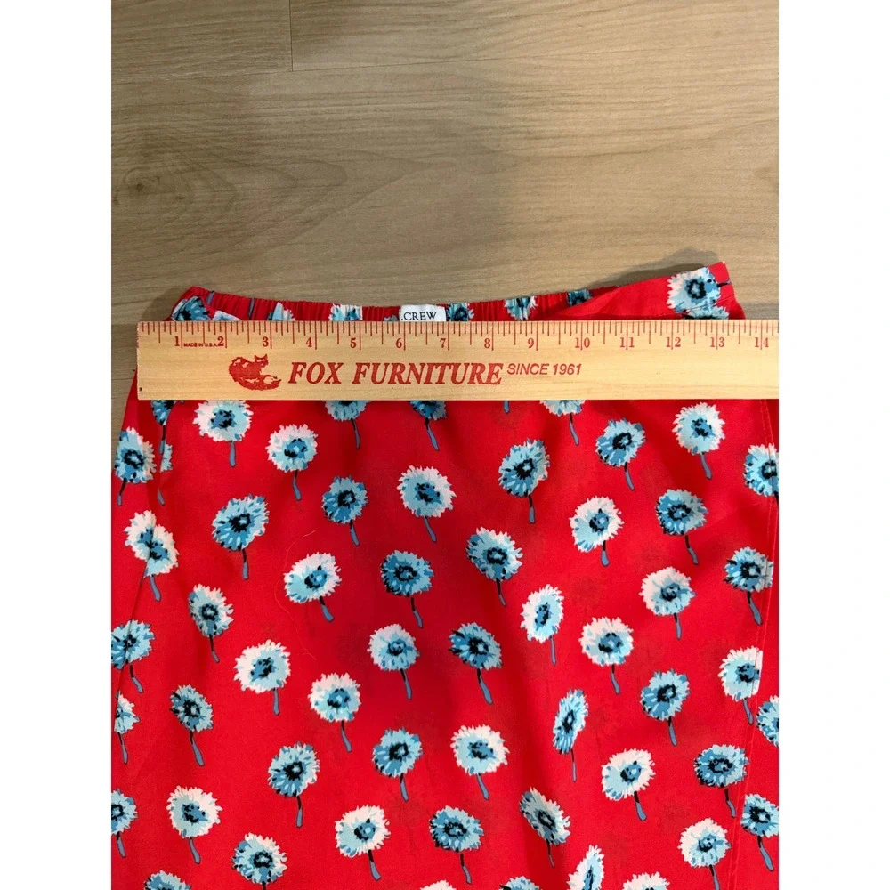 J.Crew Faux Wrap Midi Skirt Red XS Womens Floral Dandelion Casual